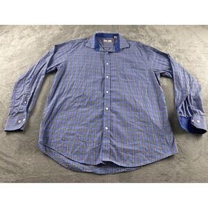 Southern Pines Mens XL Blue Plaid Long Sleeve 100% Cotton Button Down Shirt